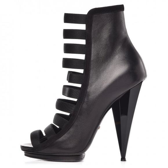 Gucci Black Caged Nappa Kid Scamosciato Elastic Olimpia Open Toe Booties 36.5 - Picture 1 of 10